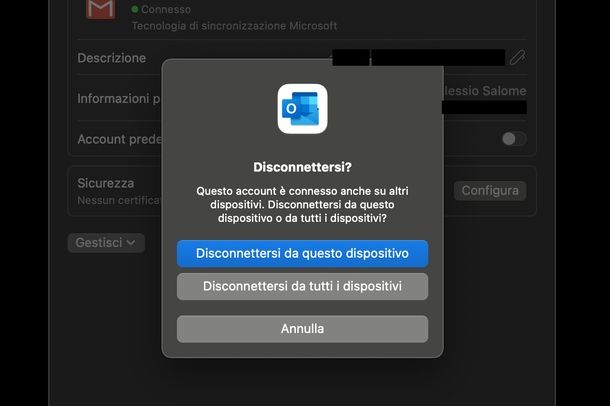 Cambiare account Gmail Outlook macOS