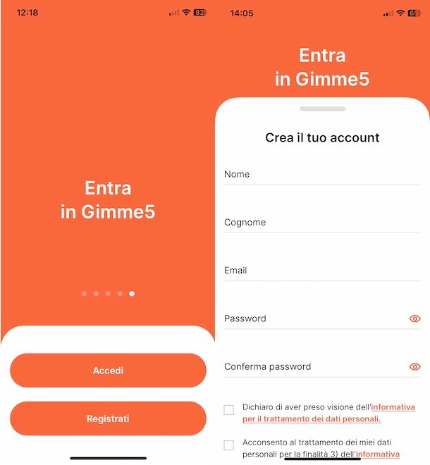 Registrarsi su Gimme5