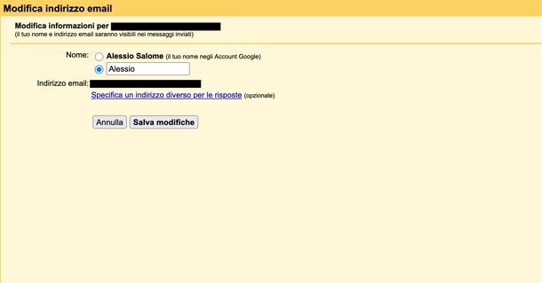 Cambiare nome account Gmail Web
