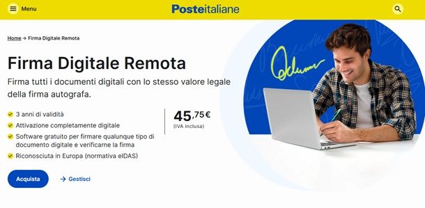 Il costo della firma digitale di Poste Italiane