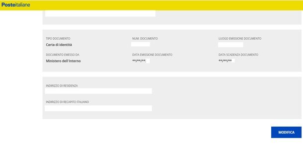 Il procedimento su come modificare i dati di PosteID