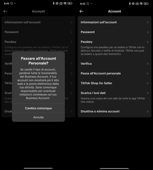 Mettere account privato TikTok Android