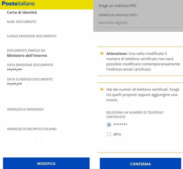 Come cambiare il numero certificato di SPID Poste da smartphone