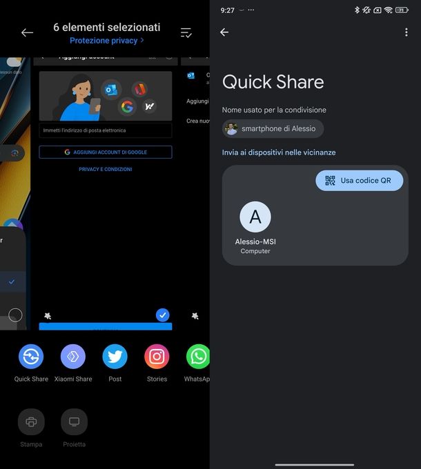 Trasferire foto da Xiaomi a PC Quick Share