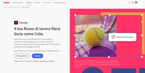 pagina InDesign sito Adobe
