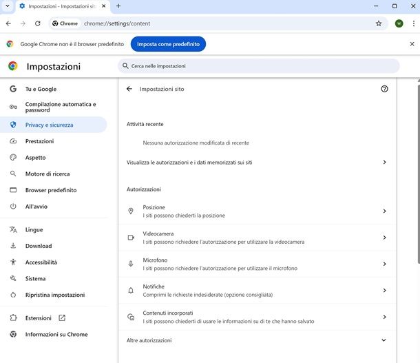 impostazioni notifiche chrome