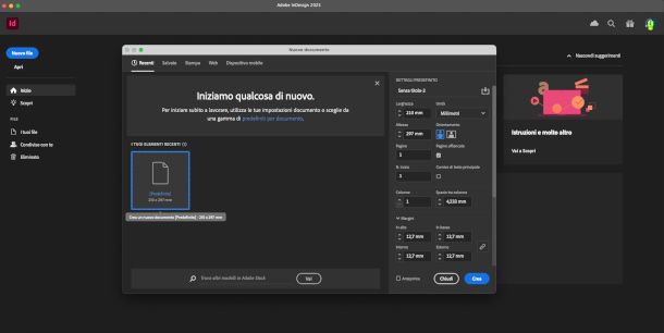 selezione formato progetto InDesign