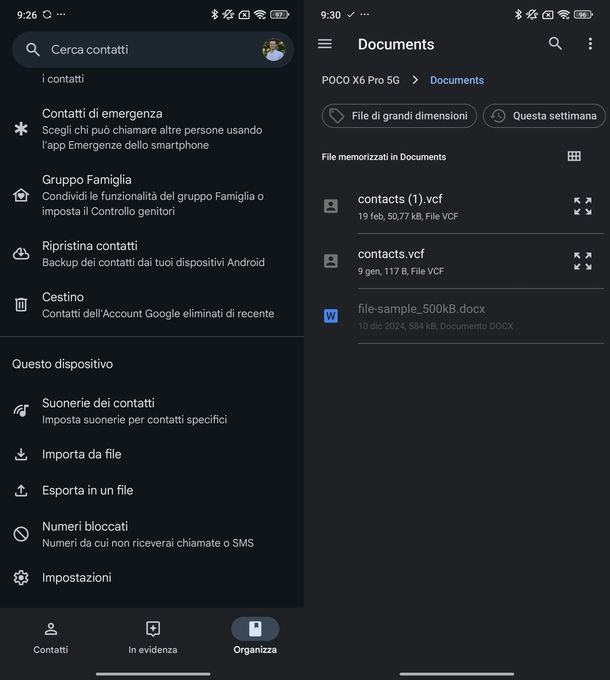 Importare VCF in Gmail Android