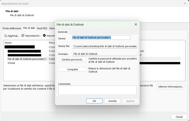 Come impostare password dati Outlook