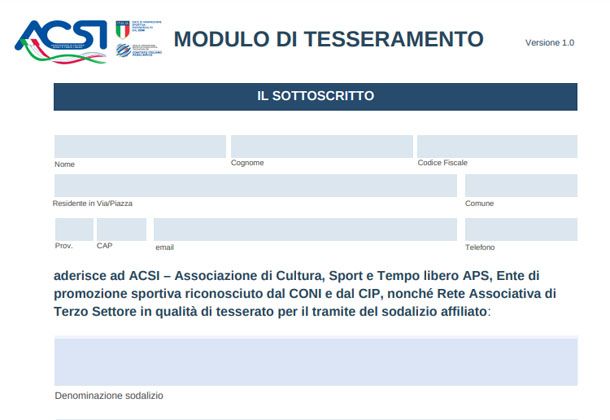 Modulo richiesta tessera ACSI