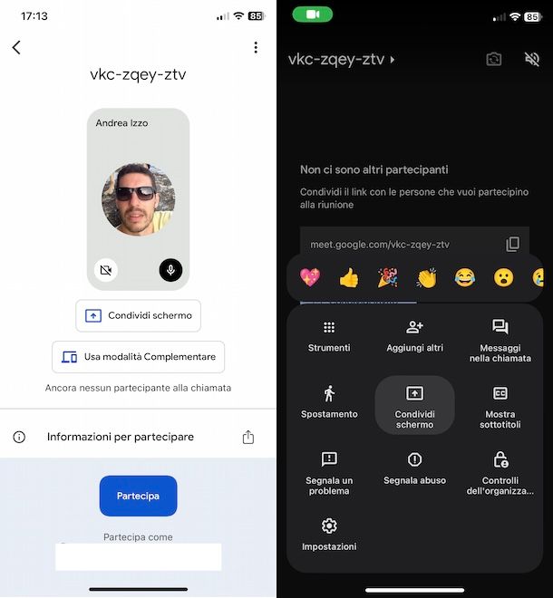 Presentare su Google Meet da app