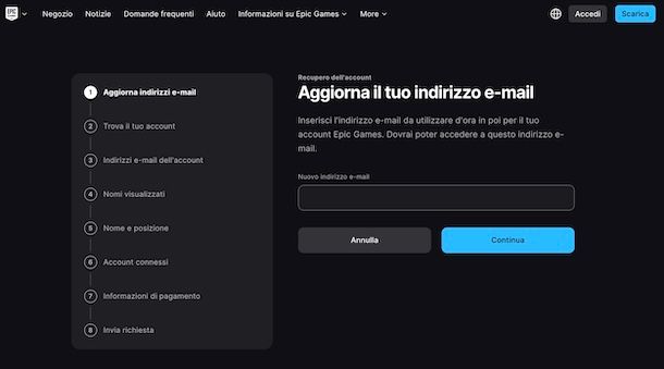 Recuperare email account Fortnite