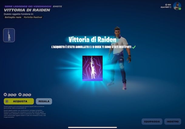 Acquisto annullato su Fortnite