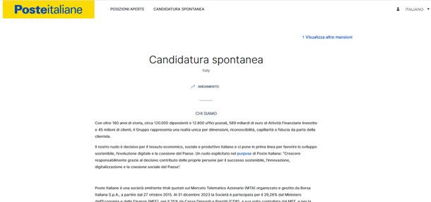 Candidatura spontanea Poste Italiane