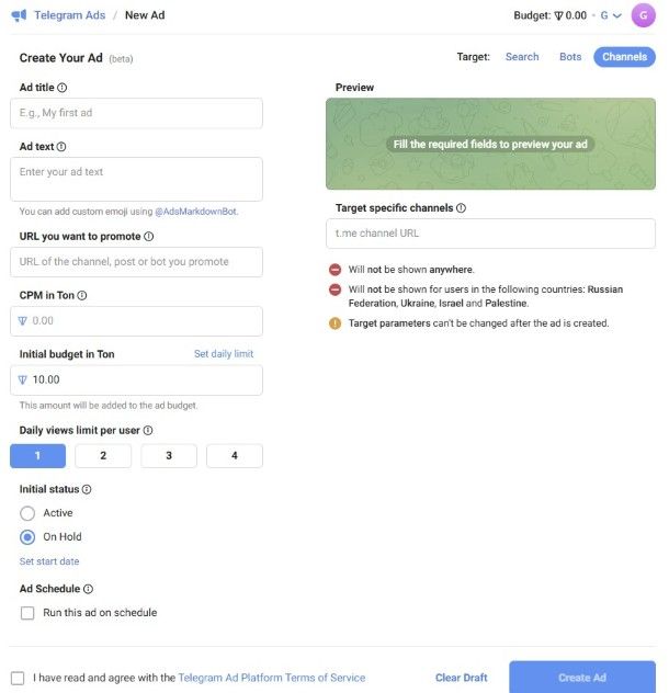 Inserzioni Telegram