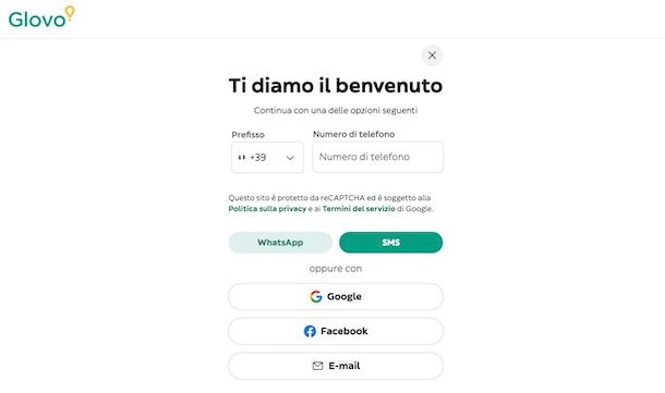 Iscriversi a Glovo da computer