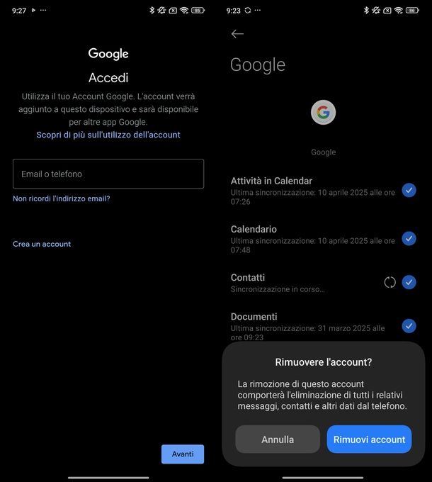 Cambiare account Gmail impostazioni Android