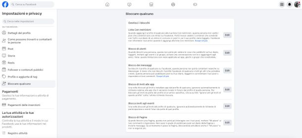 sblocco utenti e messaggi su sito Facebook