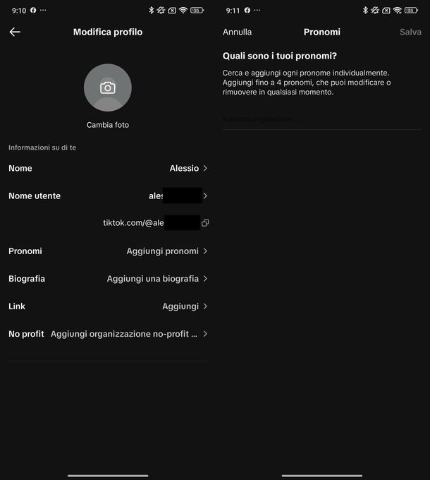 Cambiare nome TikTok Android