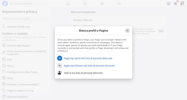 Bloccare utenti da pagina Facebook