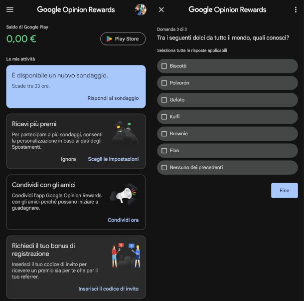 schermate app Google Opinion Rewards