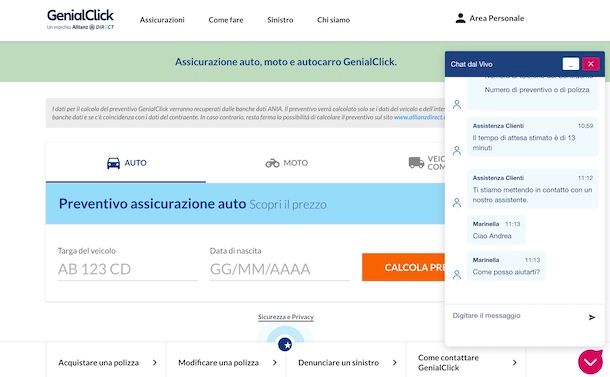 Chattare con operatore GenialClick
