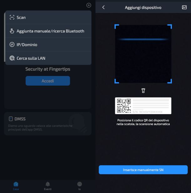 app DMSS schermate aggiunta dispositivo