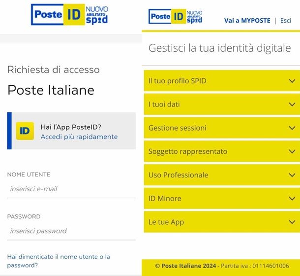 Come accedere a PosteID dall'app