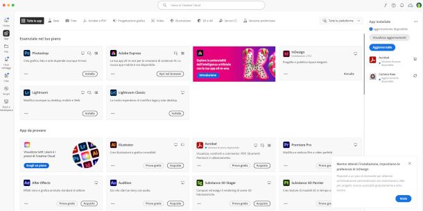 installazione InDesign da Adobre Creative Cloud