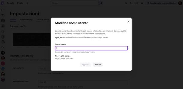 Cambiare nome su Twitch da PC
