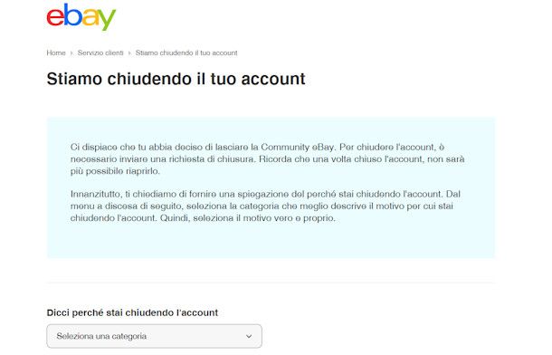 Cancellarsi eBay da PC