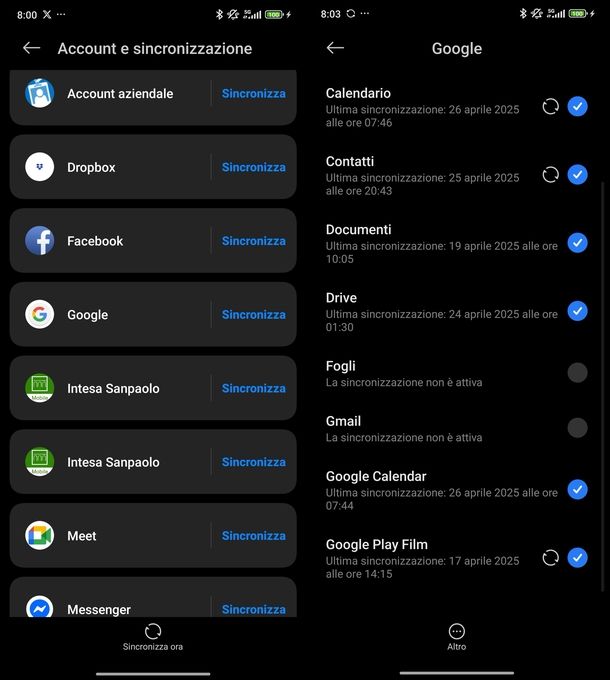 Disconnettersi Gmail impostazioni Android