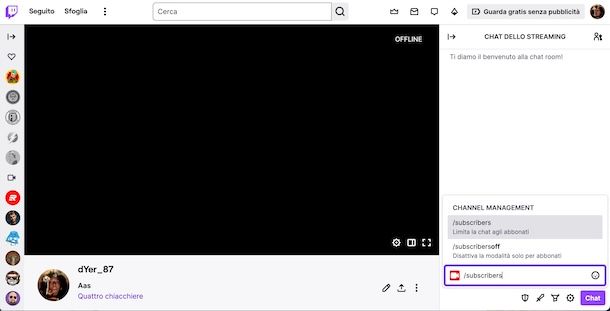 Chat Solo abbonati su Twitch