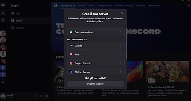 Creare server Discord