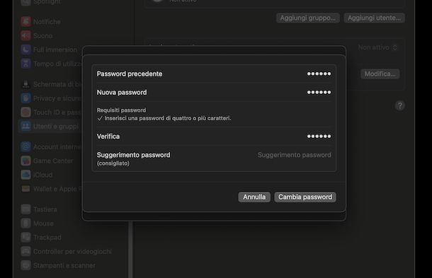 Come impostare password Mac