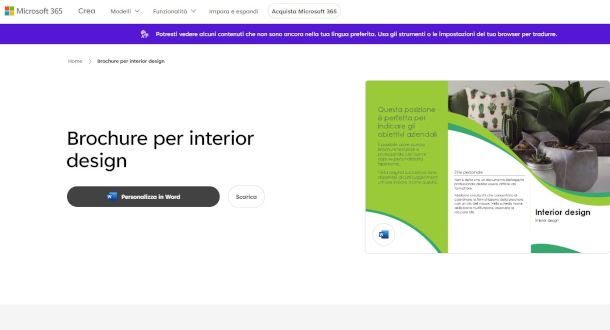selezione modello da sito Microsoft Create