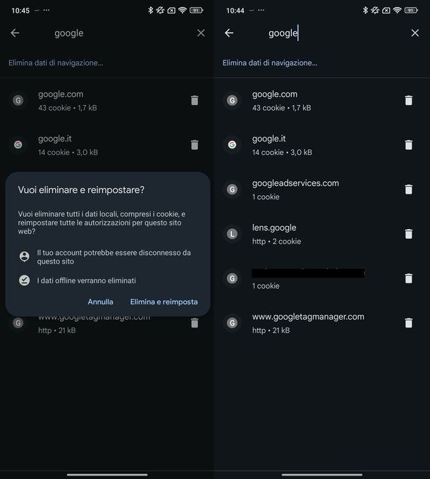 Cancellare cache Chrome Android