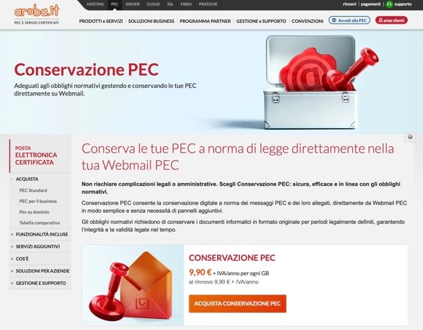 Conservazione PEC di Aruba