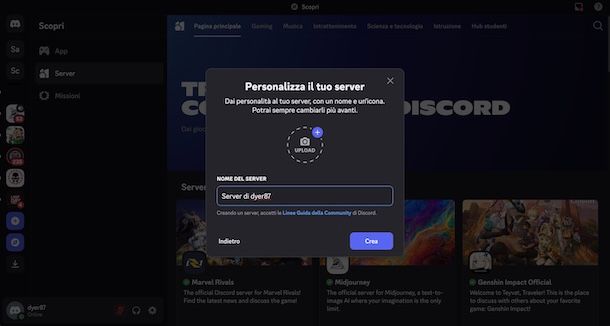 Creare nuovo server Discord