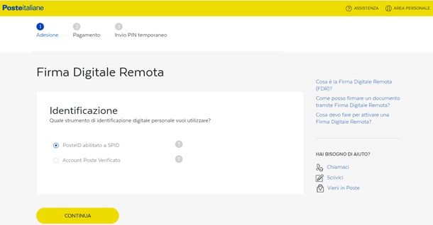 Come accedere per richiedere la Firma Digitale Remota di Poste Italiane
