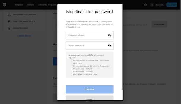 Cambiare la password di Fortnite