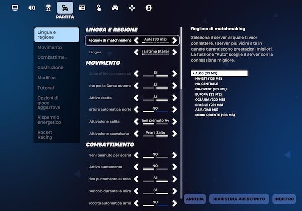 Cambiare regione su Fortnite