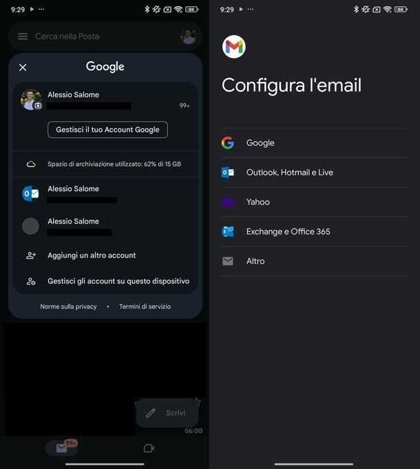 Cambiare account Gmail app Android