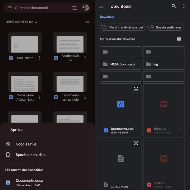 schermate app Google Documenti