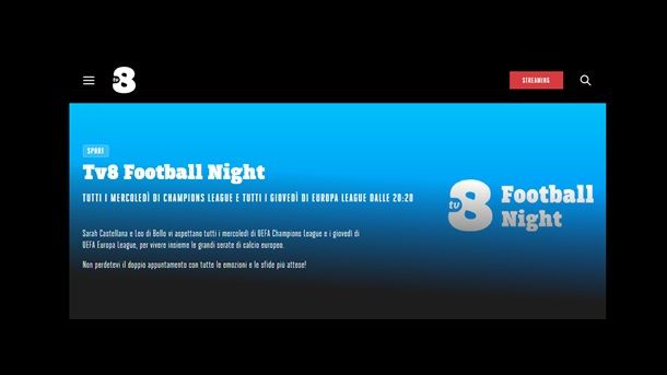 TV8 partite gratis senza registrazione