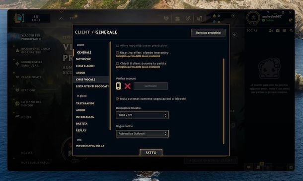 Cambiare lingua notizie League of Legends