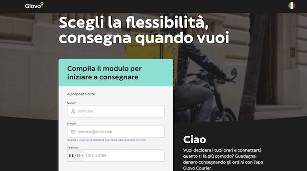 Iscriversi a Glovo per lavorare