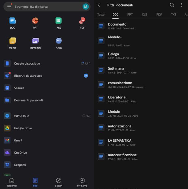 schermate app WPS Office