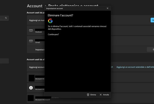 Disconnettersi Gmail impostazioni Windows