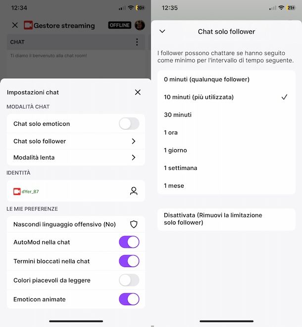Mettere chat Solo follower su Twitch da telefono